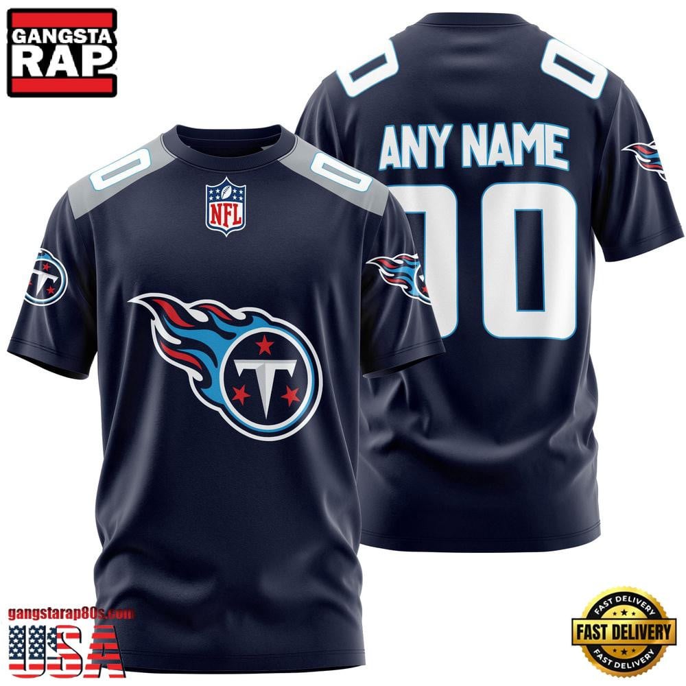 Tennessee Titans Team Sport Custom Name & Number All Over Printed T-Shirt - Navy