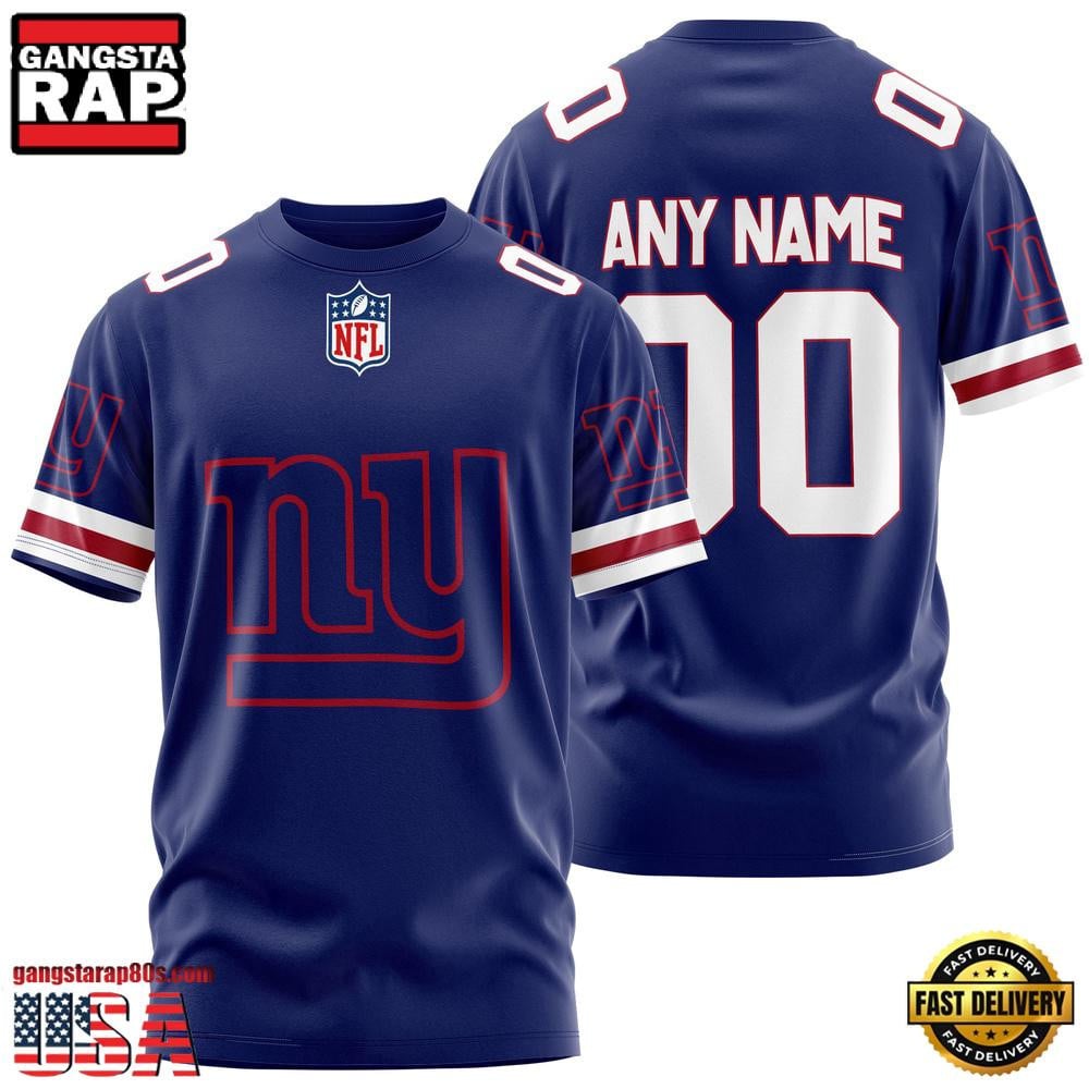 New York Giants Team Sport Custom Name & Number All Over Printed T-Shirt - Blue