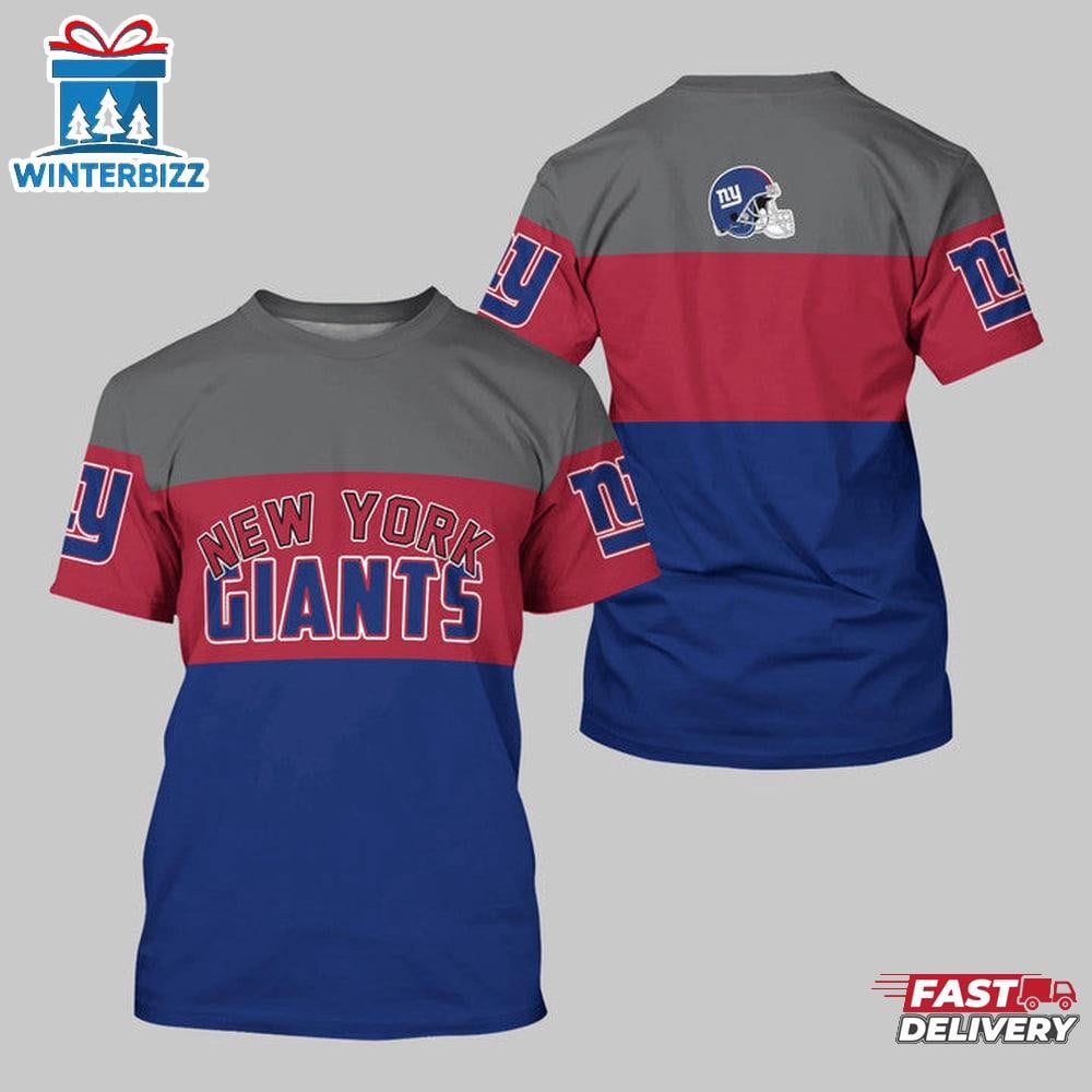 New York Giants Logo Team All Over Printed T-Shirt - Gray/Red/Blue