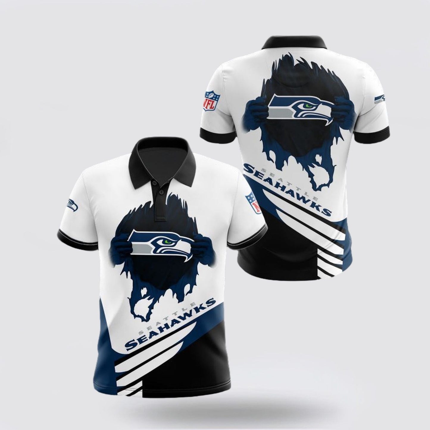 Seattle Seahawks Spirit Football Team Logo Design 3D Printed Polo Shirt - White