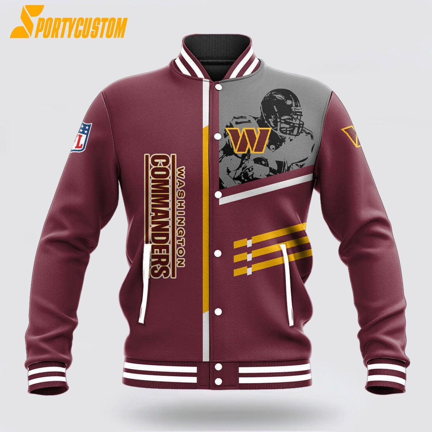 Washington Commanders Player Baseball Jacket Varsity Jacket - Burgundy - All-Over-Printed Jacket