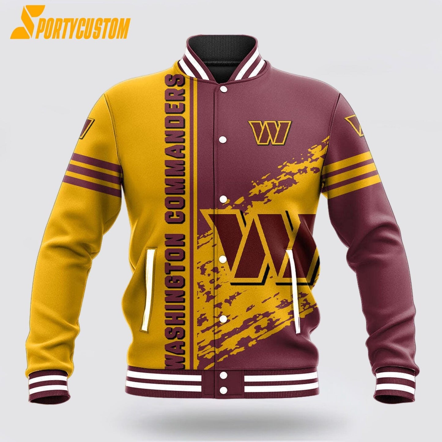 Washington Commanders Baseball Jacket Varsity Jacket - Burgundy/Gold - All-Over-Printed Jacket
