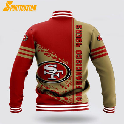 San Francisco 49ers Logo Baseball Jacket Varsity Jacket - Red/Gold - All-Over-Printed Jacket