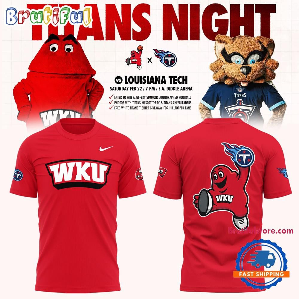 Western Kentucky Hilltoppers Tennessee Titans Night All Over Printed T-shirt - Red