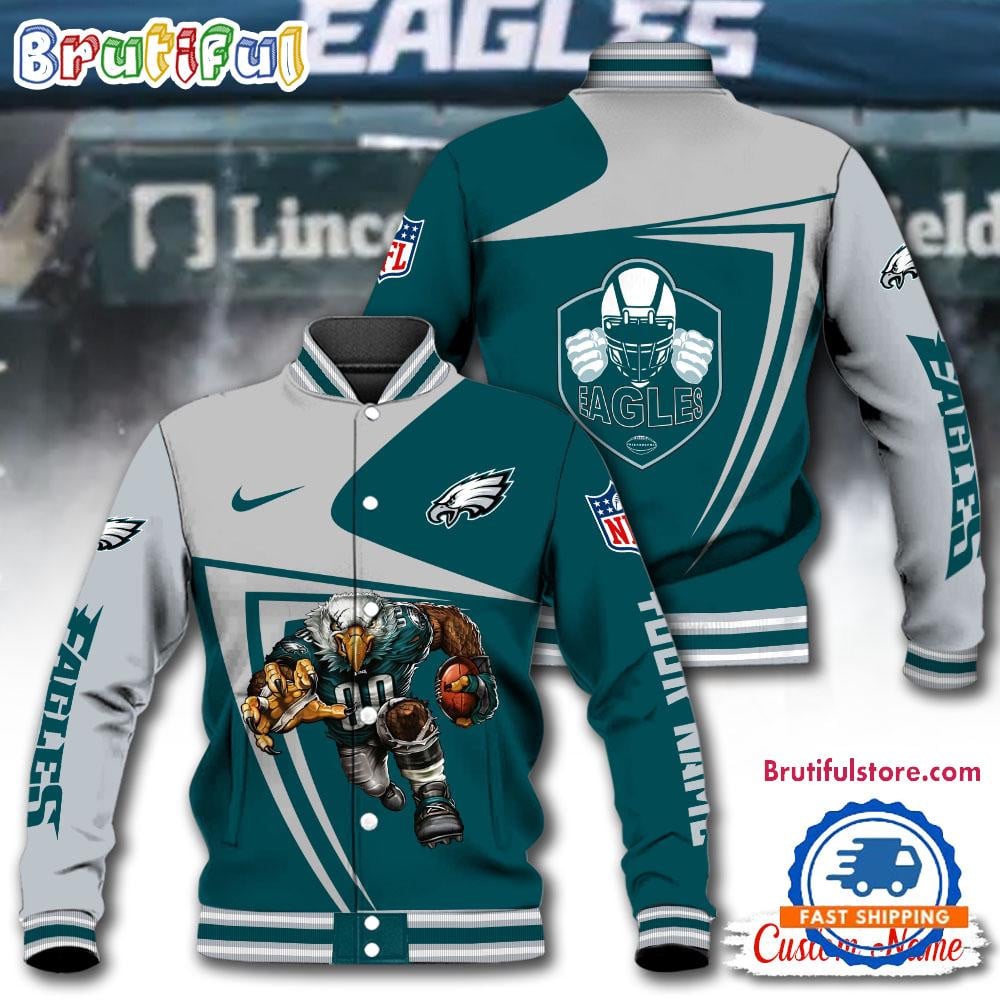 Philadelphia Eagles Football Mascot Limited New Design Baseball Jacket Varsity Jacket - Midnight Green - All-Over-Printed Jacket