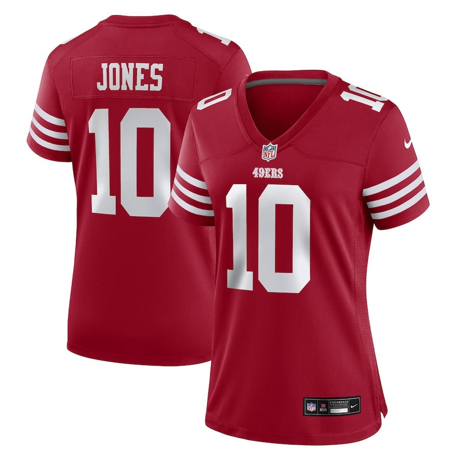 Mac Jones 10 San Francisco 49ers Women's Team Game Jersey - Scarlet
