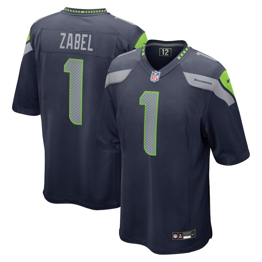 Grey Zabel 1 Seattle Seahawks 2025 Draft First Round Pick Game Men Jersey - Navy
