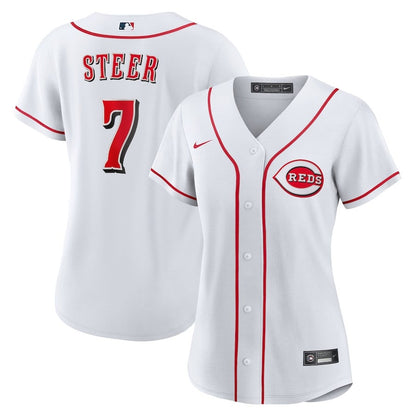 Spencer Steer 7 Cincinnati Reds Women's Home Jersey - White
