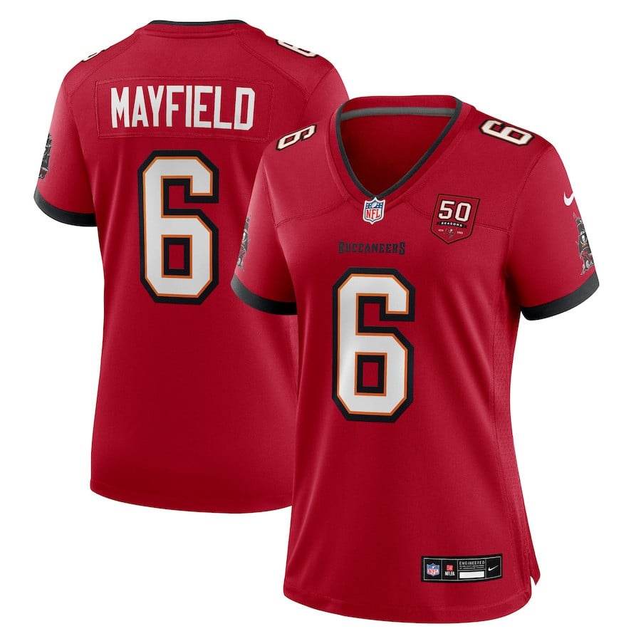 Baker Mayfield 6 Tampa Bay Buccaneers Women's 50th Anniversary Game Jersey - Red