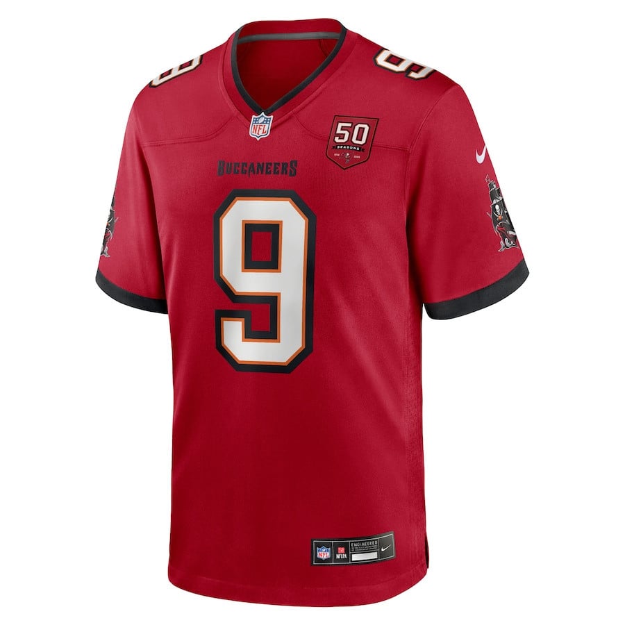 Emeka Egbuka 9 Tampa Bay Buccaneers Team 50th Season Patch Game Men Jersey - Red