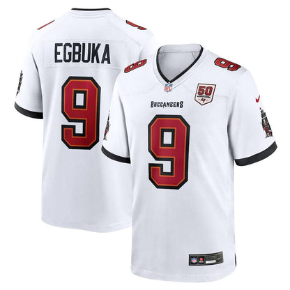 Emeka Egbuka 9 Tampa Bay Buccaneers 50th Season Patch Game Men Jersey - White