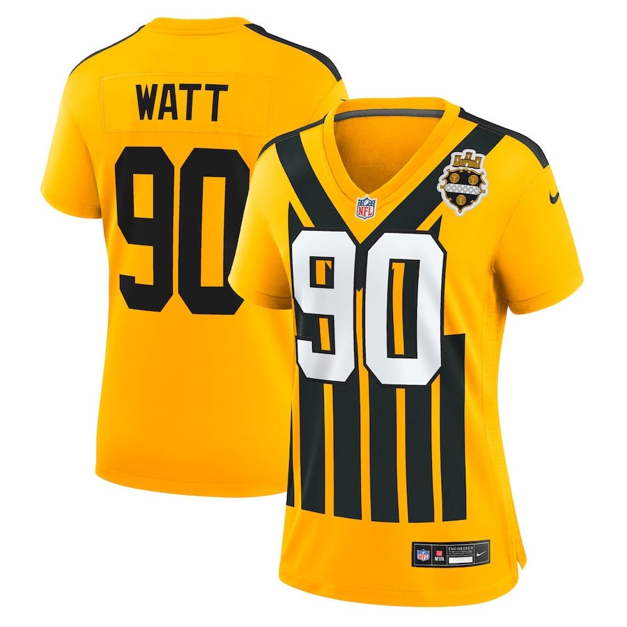 T.J. Watt 90 Pittsburgh Steelers Women's Alternate 1933 Throwback Game Jersey - Gold