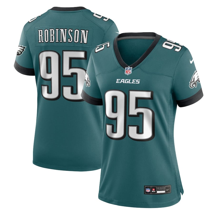 Ty Robinson 95 Philadelphia Eagles Women's Team Game Jersey - Midnight Green