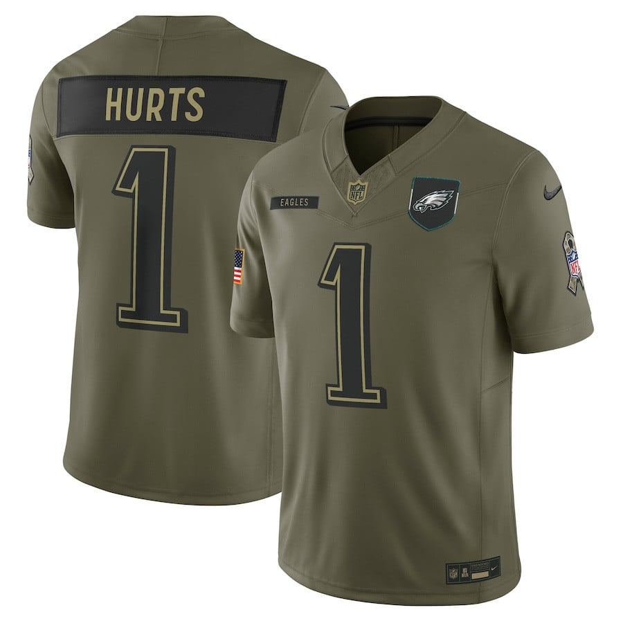 Jalen Hurts 1 Philadelphia Eagles 2025 Salute To Service Men Jersey - Olive