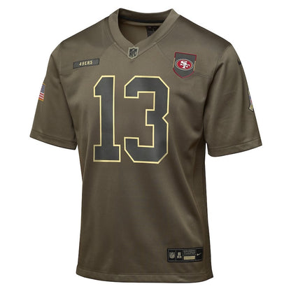 Brock Purdy 13 San Francisco 49ers 2025 Salute to Service YOUTH Jersey - Olive
