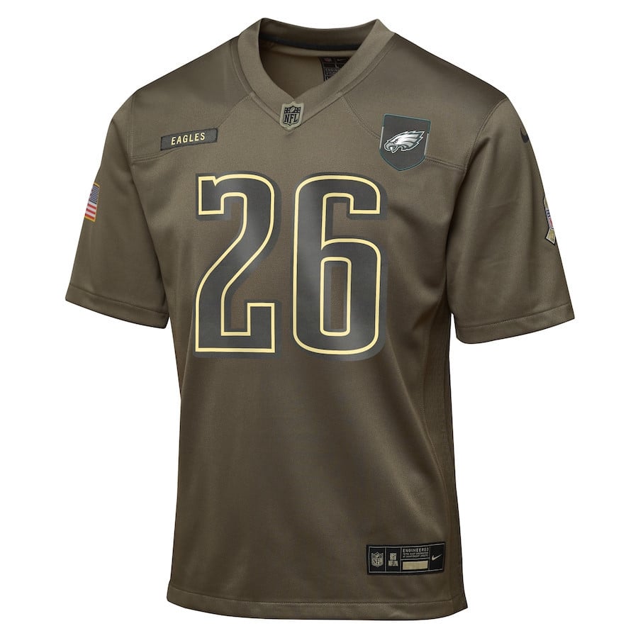 Saquon Barkley 26 Philadelphia Eagles 2025 Salute to Service YOUTH Jersey - Olive