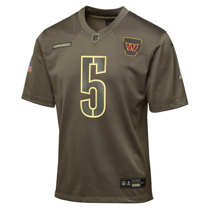 Jayden Daniels 5 Washington Commanders 2025 Salute to Service YOUTH Jersey - Olive