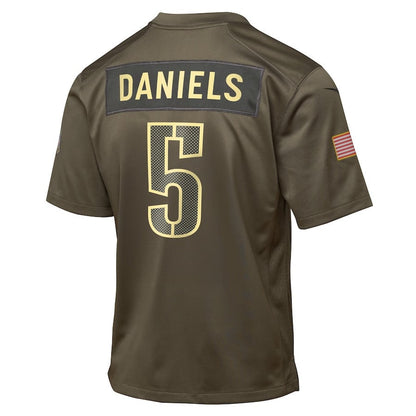Jayden Daniels 5 Washington Commanders 2025 Salute to Service YOUTH Jersey - Olive