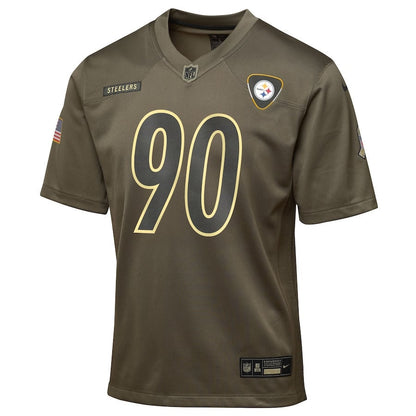 T.J. Watt 90 Pittsburgh Steelers 2025 Salute to Service YOUTH Jersey - Olive