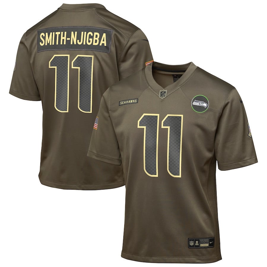 Jaxon Smith-Njigba 11 Seattle Seahawks 2025 Salute to Service YOUTH Jersey - Olive