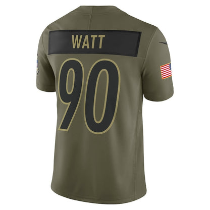 T.J. Watt 90 Pittsburgh Steelers 2025 Salute To Service Men Jersey - Olive