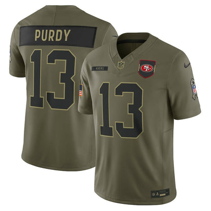 Brock Purdy 13 San Francisco 49ers 2025 Salute To Service Men Jersey - Olive