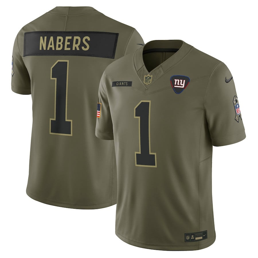 Malik Nabers 1 New York Giants 2025 Salute To Service Men Jersey - Olive