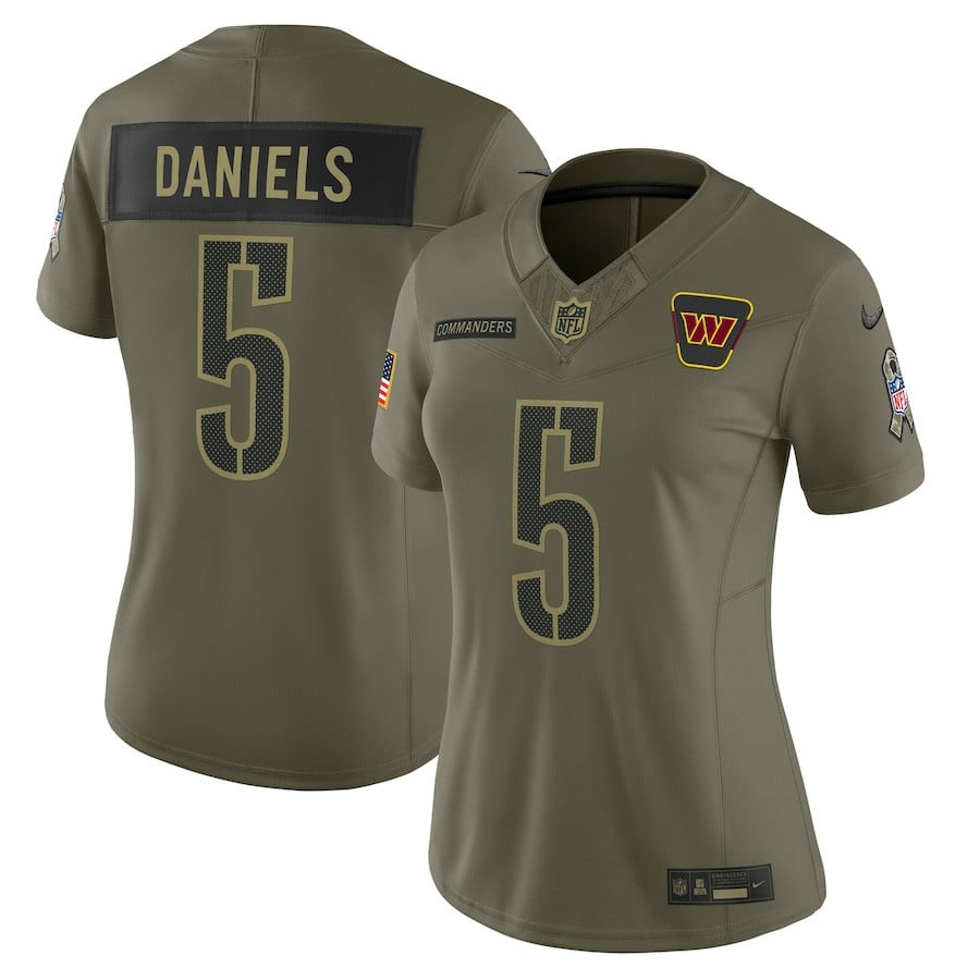 Jayden Daniels 5 Washington Commanders Women's 2025 Salute to Service Limited Jersey - Olive