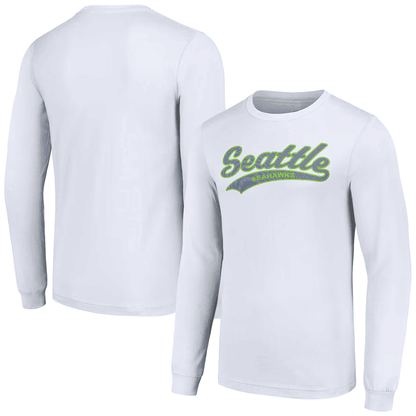 Seattle Seahawks Long Sleeve T-Shirt – Script Logo Print – White