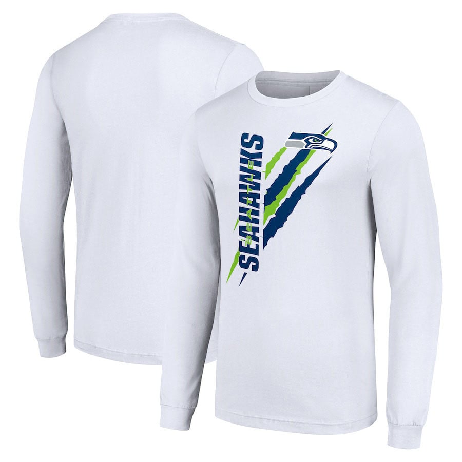 Seattle Seahawks Long Sleeve T-Shirt – Team Scratch Logo – White