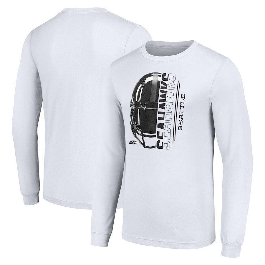 Seattle Seahawks White Long Sleeve T-Shirt – Helmet Graphic Print