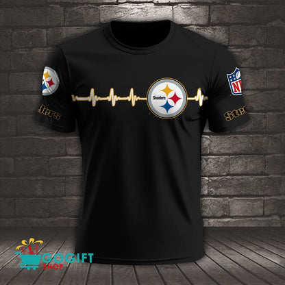 Pittsburgh Steelers Heart Beat Simple Style All Over Printed T-shirt