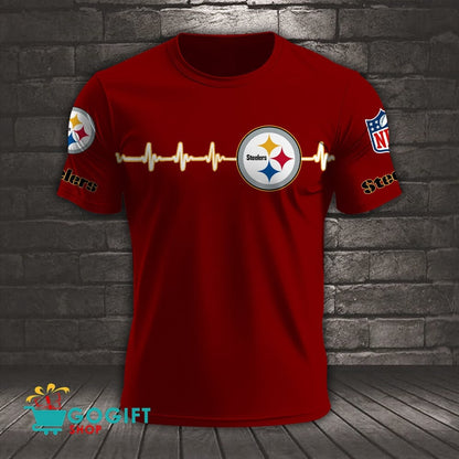 Pittsburgh Steelers Heart Beat Simple Style All Over Printed T-shirt