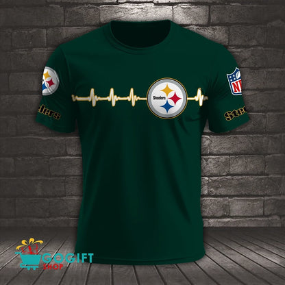 Pittsburgh Steelers Heart Beat Simple Style All Over Printed T-shirt