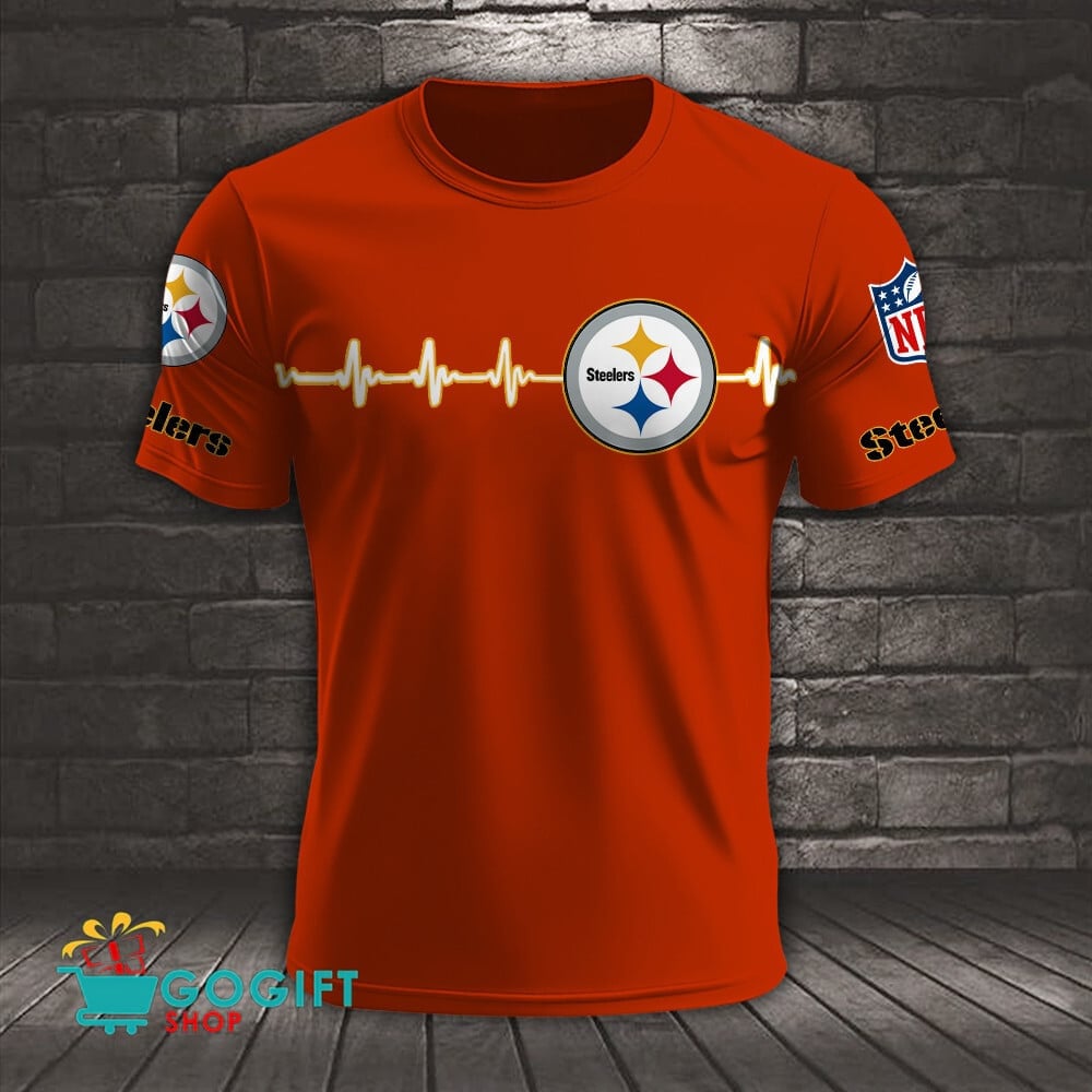 Pittsburgh Steelers Heart Beat Simple Style All Over Printed T-shirt