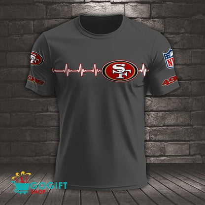 San Francisco 49ers Heart Beat Simple Style All Over Printed T-shirt