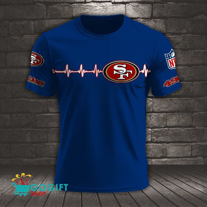 San Francisco 49ers Heart Beat Simple Style All Over Printed T-shirt