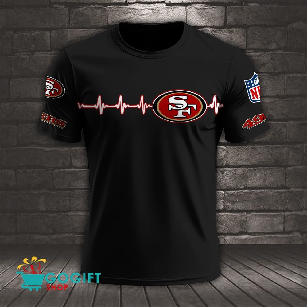 San Francisco 49ers Heart Beat Simple Style All Over Printed T-shirt