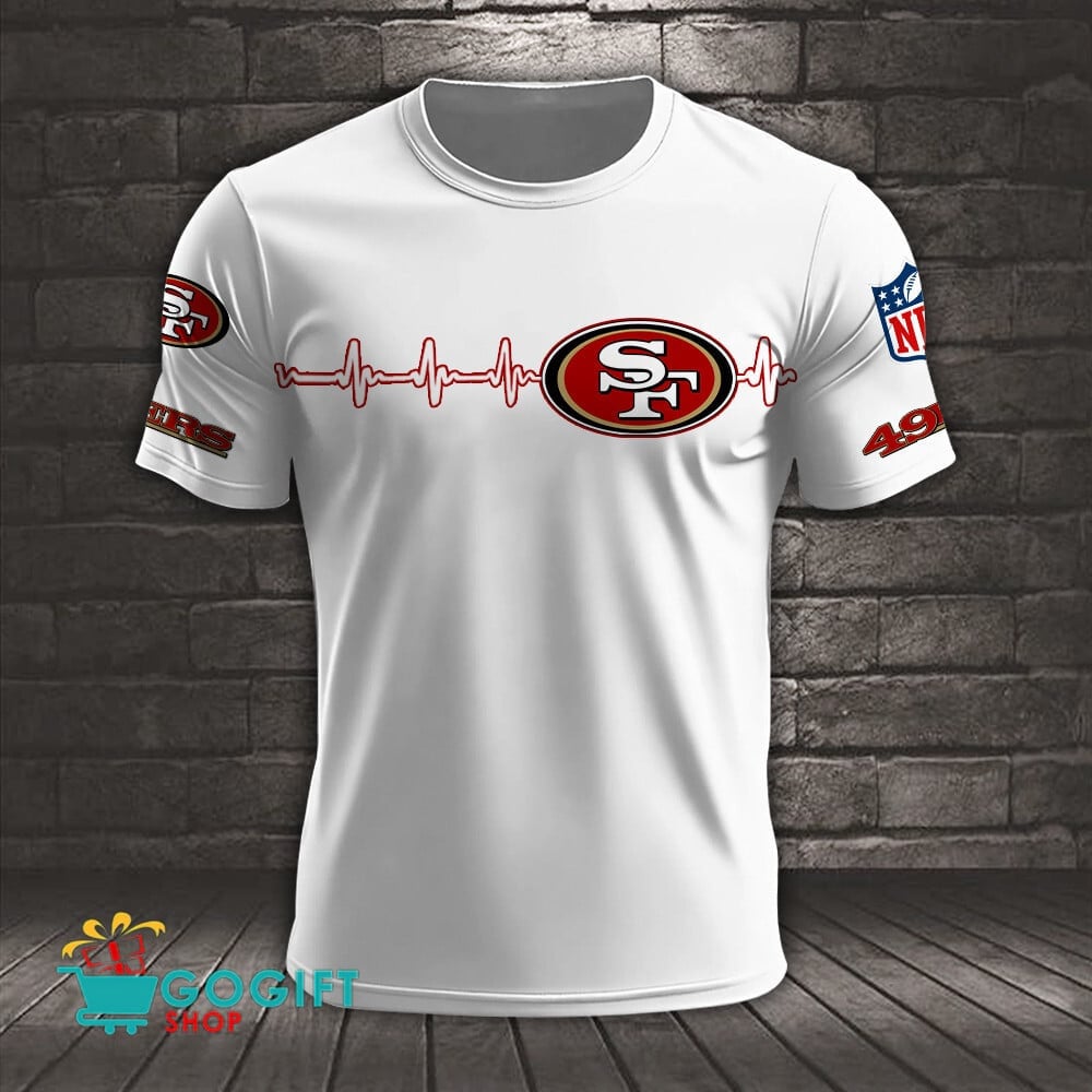 San Francisco 49ers Heart Beat Simple Style All Over Printed T-shirt