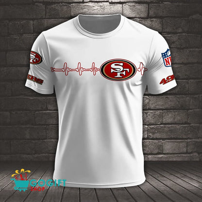 San Francisco 49ers Heart Beat Simple Style All Over Printed T-shirt