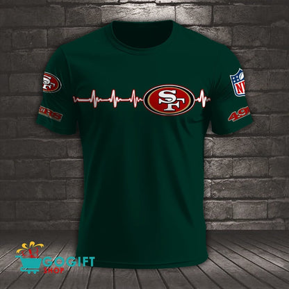 San Francisco 49ers Heart Beat Simple Style All Over Printed T-shirt