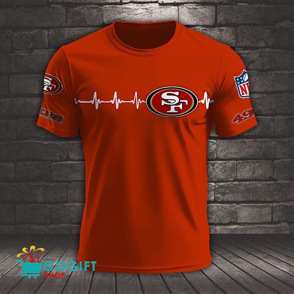 San Francisco 49ers Heart Beat Simple Style All Over Printed T-shirt