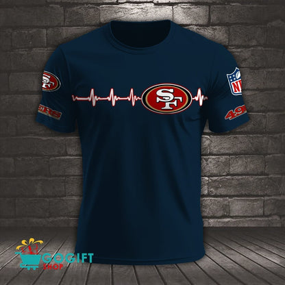 San Francisco 49ers Heart Beat Simple Style All Over Printed T-shirt