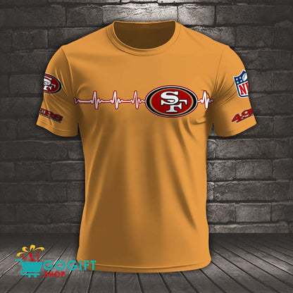 San Francisco 49ers Heart Beat Simple Style All Over Printed T-shirt