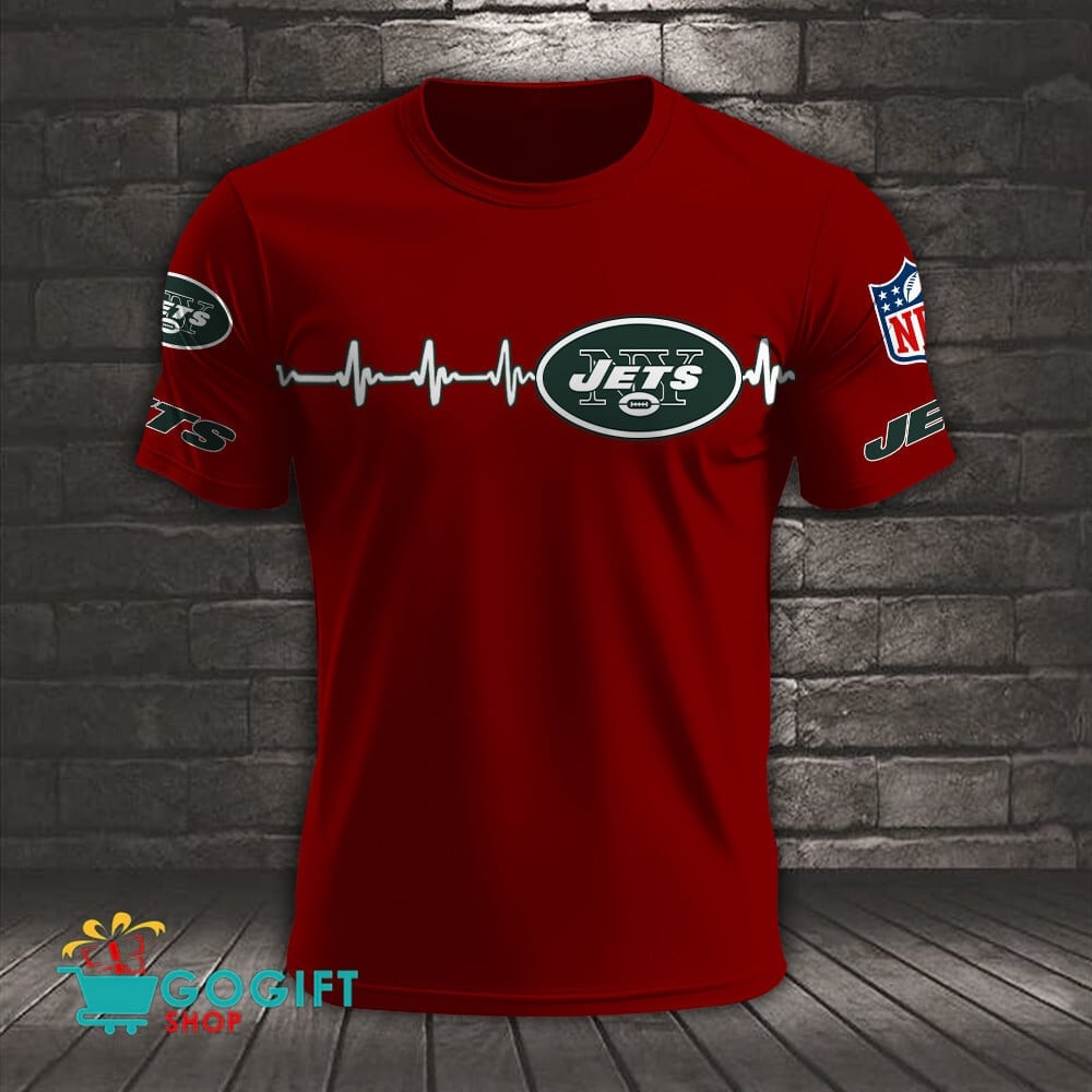 New York Jets Heart Beat Simple Style All Over Printed T-shirt