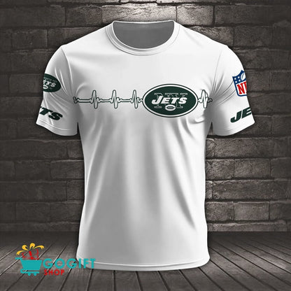 New York Jets Heart Beat Simple Style All Over Printed T-shirt