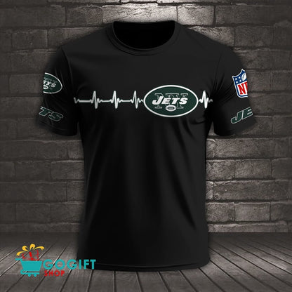 New York Jets Heart Beat Simple Style All Over Printed T-shirt