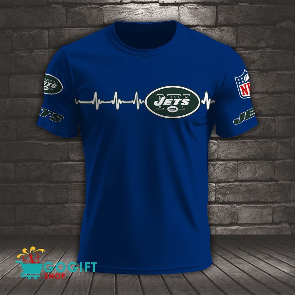 New York Jets Heart Beat Simple Style All Over Printed T-shirt