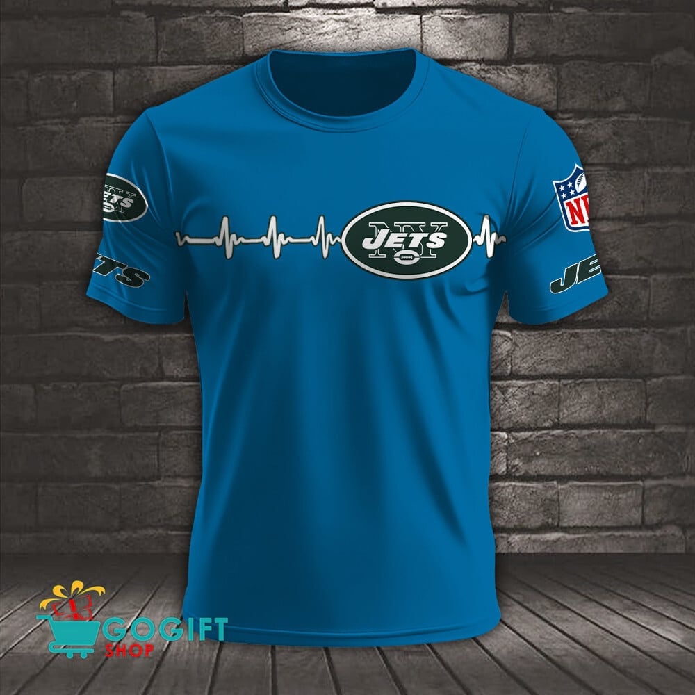 New York Jets Heart Beat Simple Style All Over Printed T-shirt