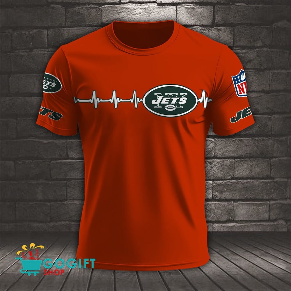 New York Jets Heart Beat Simple Style All Over Printed T-shirt